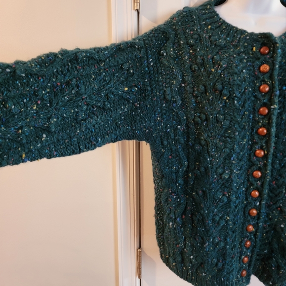 Vintage‎ Orvis Hand Framed 100% Wool Cardigan Teal Women's Large - Picture 4 of 9